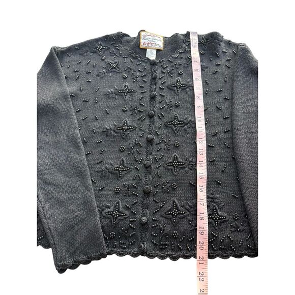 Vintage Heirloom Collectibles black beaded cardigan sweater Size M - Picture 7 of 8